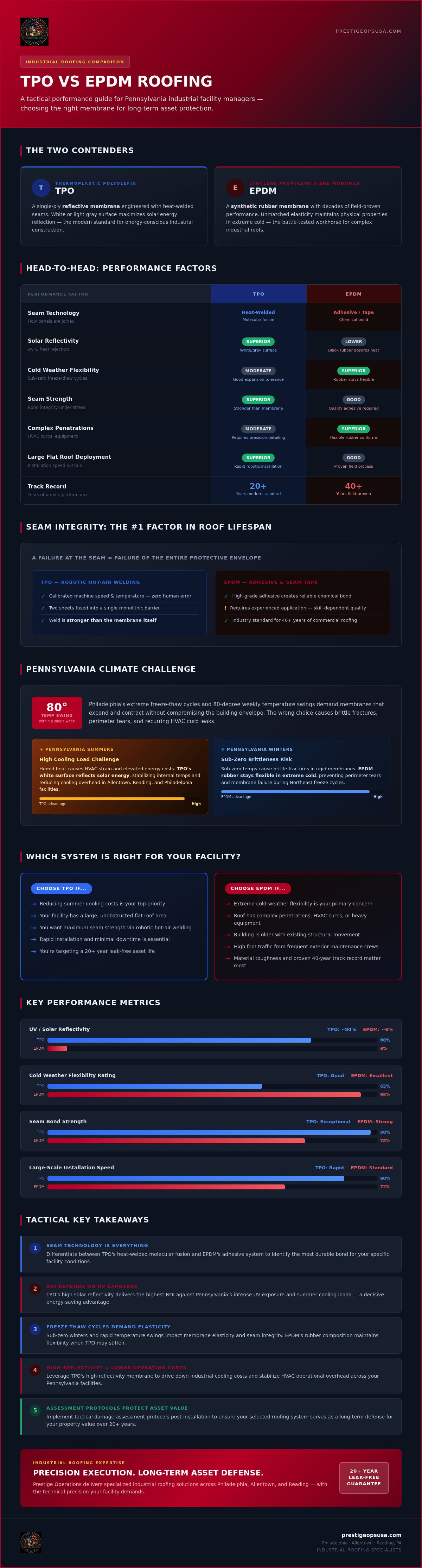 Infographic for TPO vs EPDM Roofing Philadelphia: Strategic Comparison for Industrial Assets