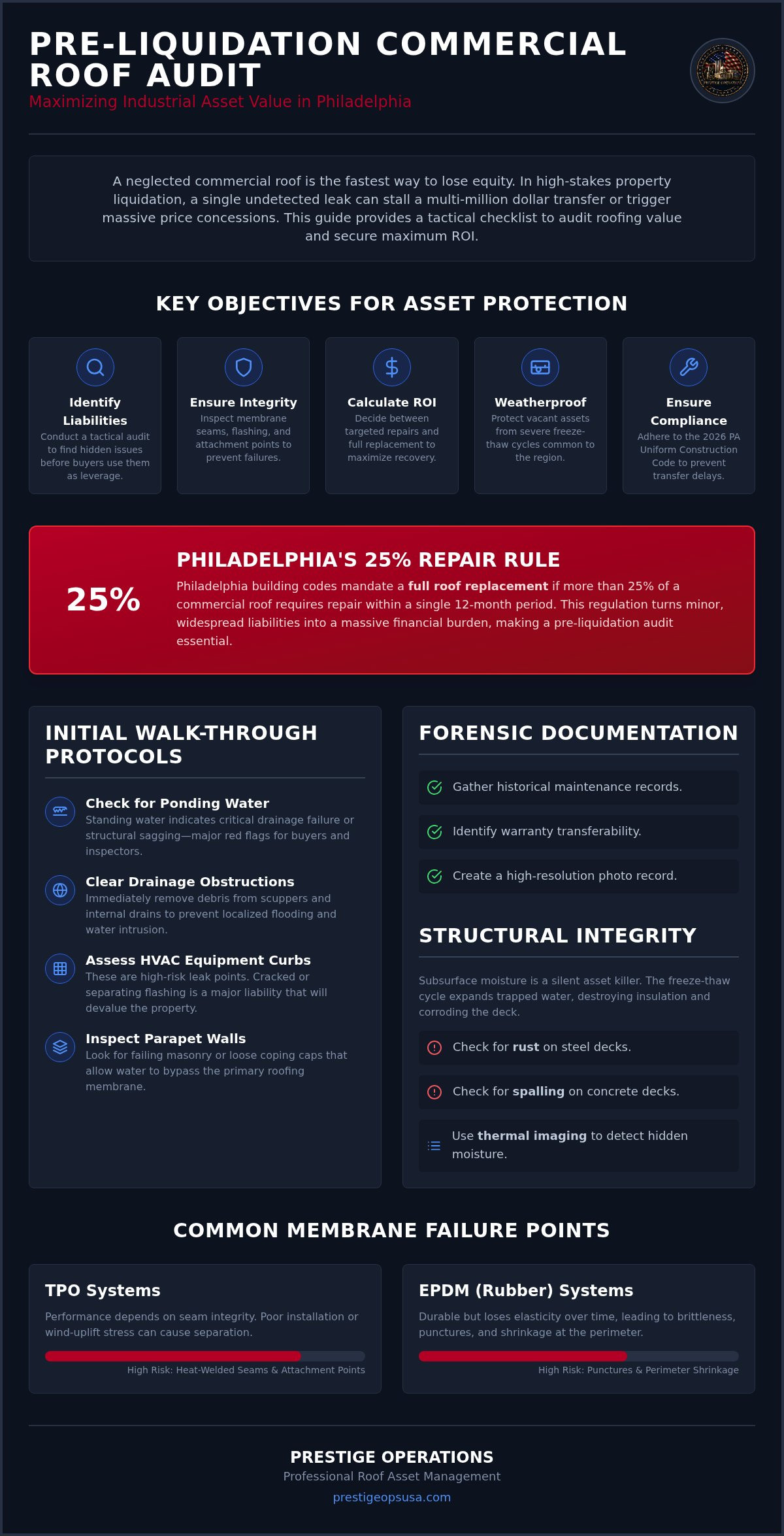Infographic for Commercial Property Liquidation Philadelphia: Roofing Asset Checklist 2026