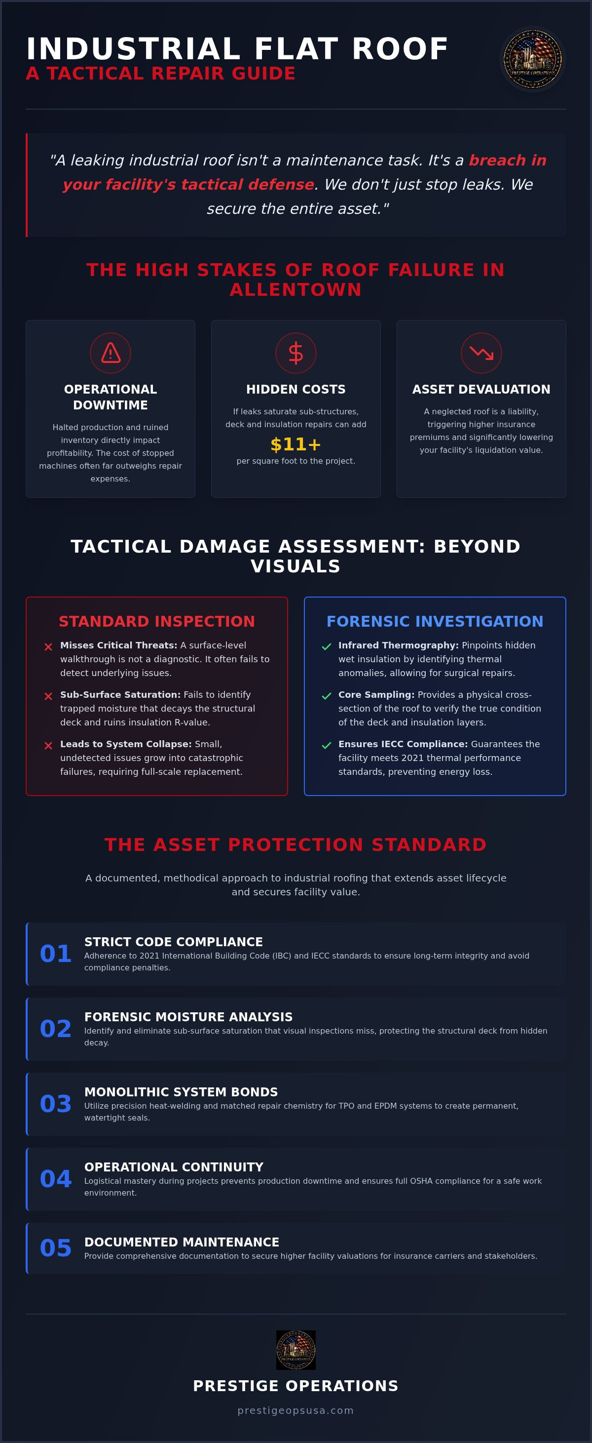 Infographic for Industrial Flat Roof Repair Allentown: Tactical Asset Protection 2026